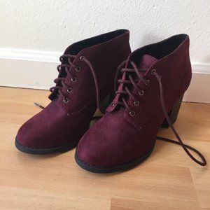 Burgundy/plum lace-up booties, size 8